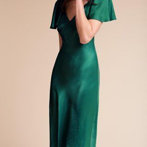 BHLDN / Anthropologie "Giselle" Silk Button-Back Dress in Emerald